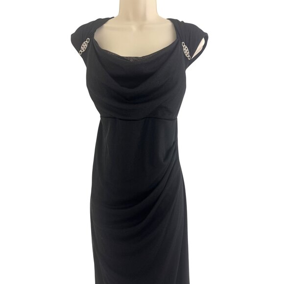 R&M Richards Black Sparkly Mesh Cascade Ruffle Long Gown Dress Size 16W 1X Plus - Picture 3 of 14